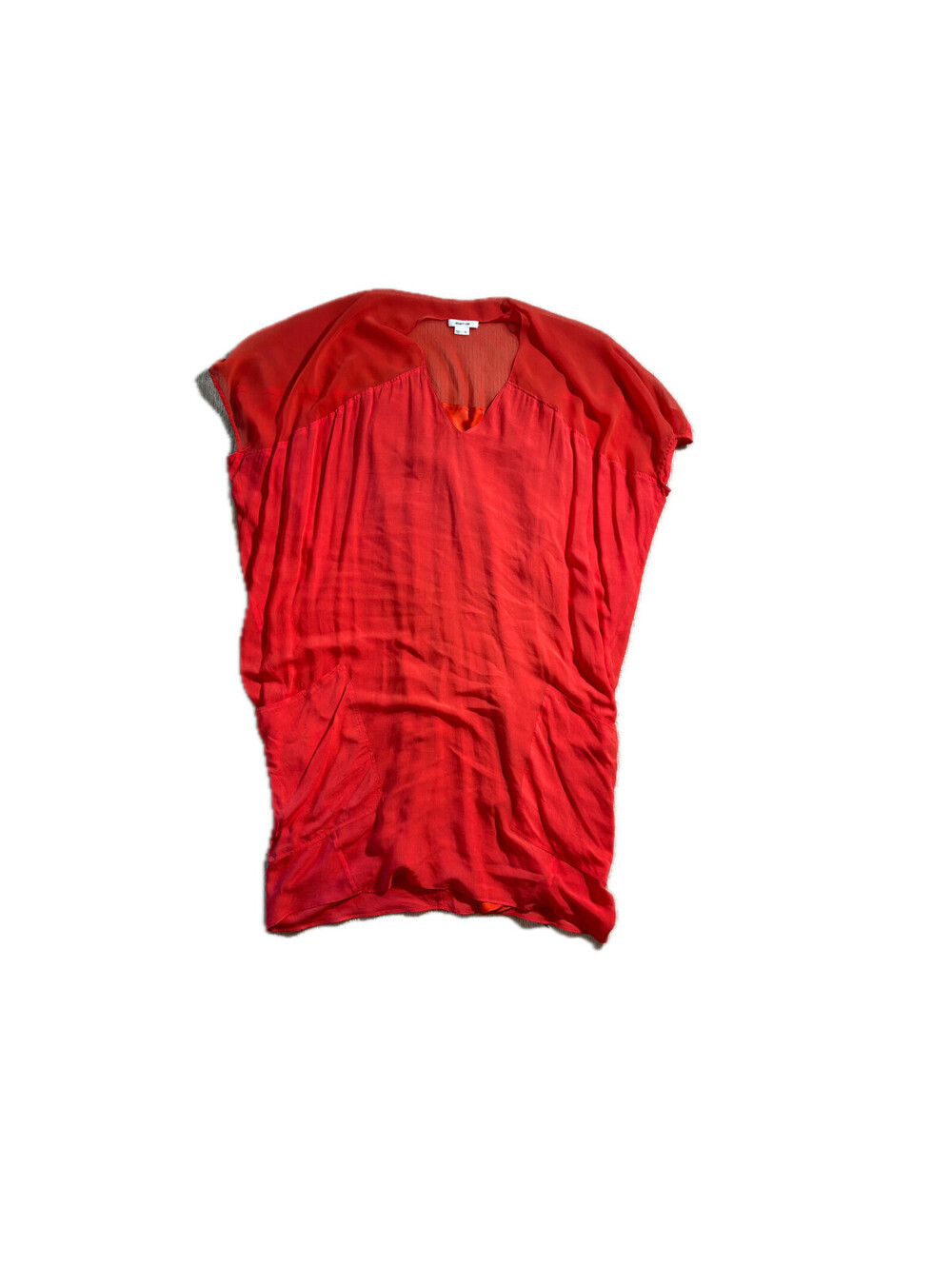 Helmut Lang Semi-Sheer Vibrant Orange V-Neck Draped Dress Size M